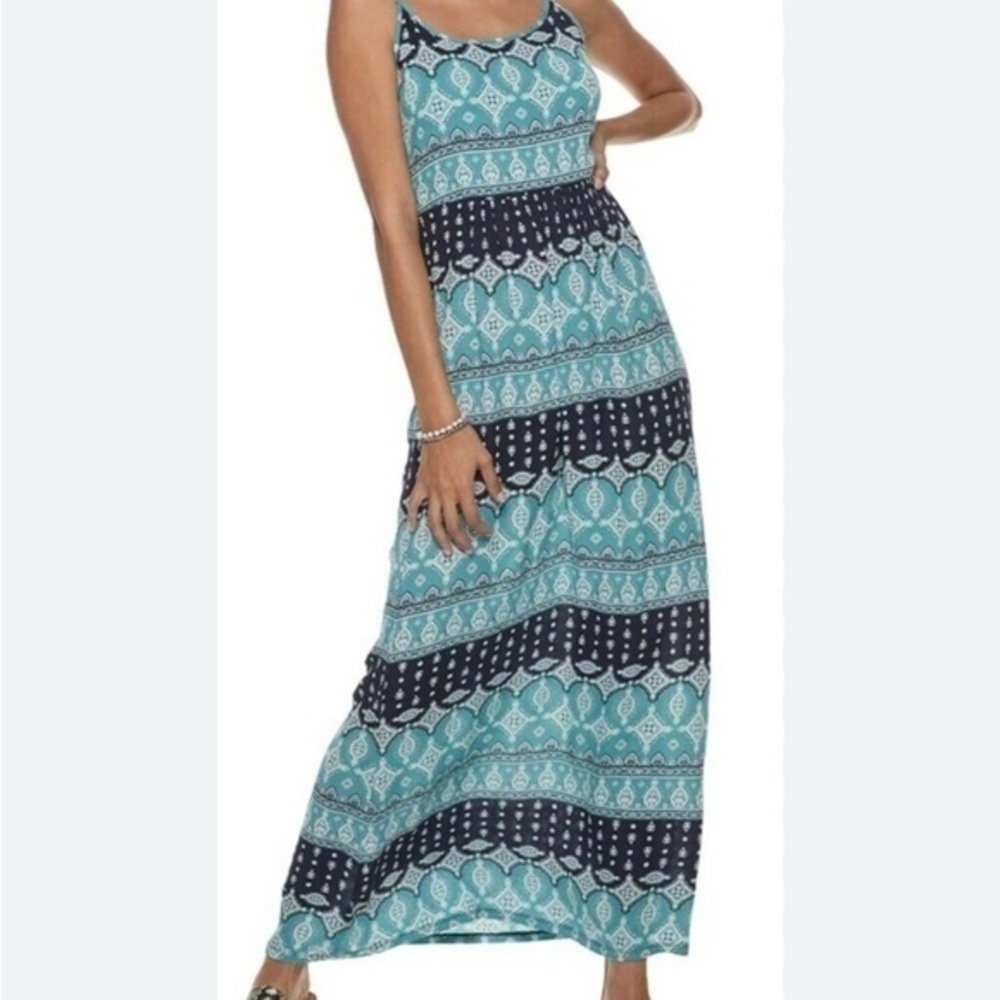 Pink Republic Maxi Dress Mint Blue Gauze Smocked L (jrs) M (ladies) Sundress